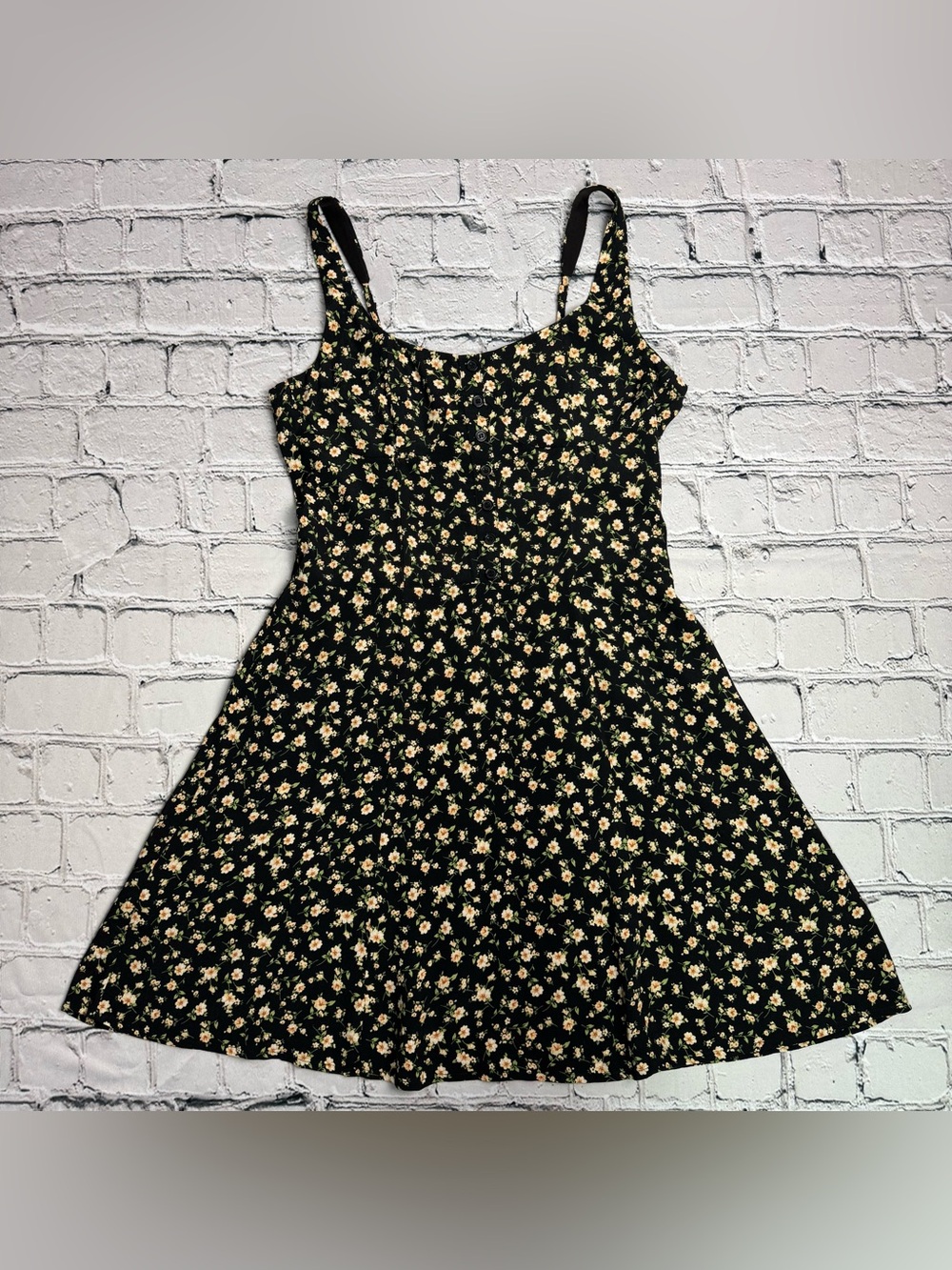 The Workshop NWT Black Cami A-Line Skater Mini Dress Ditsy Floral Daisy Print S
